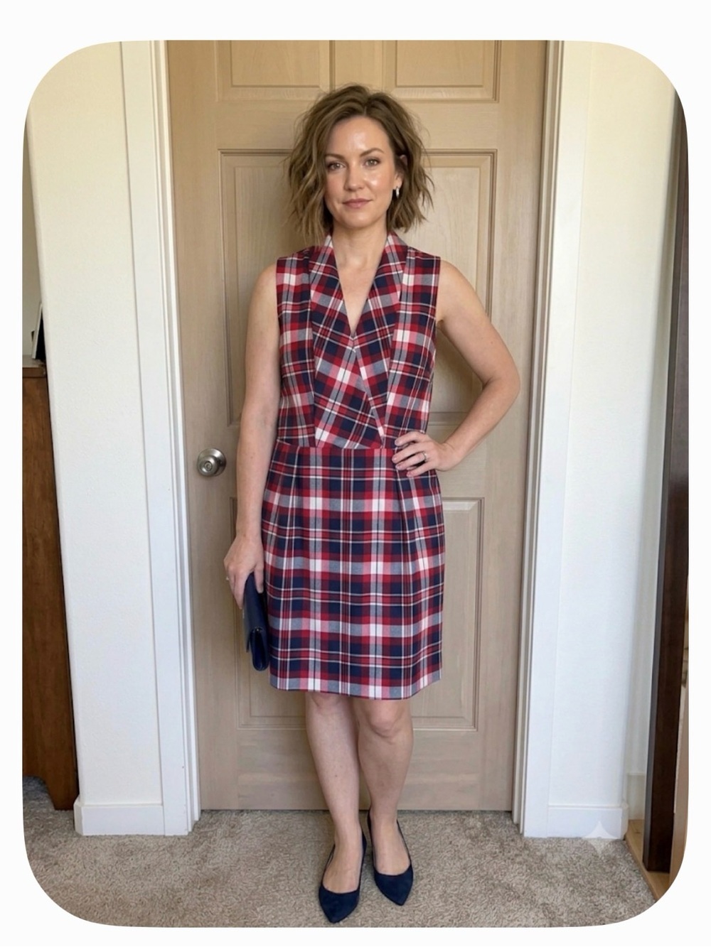 Vintage 90s Tommy Hilfiger Plaid Blazer Dress Preppy Tartan Mini Dress Size 12 - Picture 2 of 10